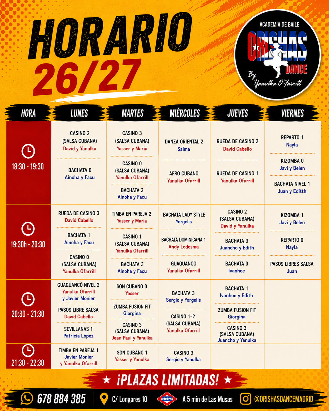 Horarios del nuevo curso de Orishas Dance
